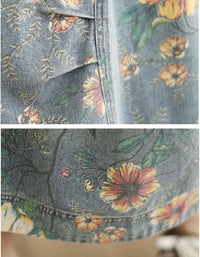 Relaxed Fit Casual Floral Maxi Denim Skirt