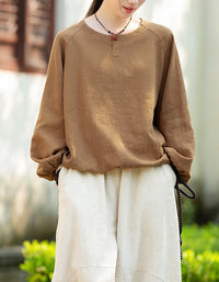 Relaxed Fit Elegant Buttoned Ramie Linen Blouse