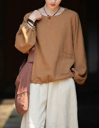 Relaxed Fit Elegant Buttoned Ramie Linen Blouse