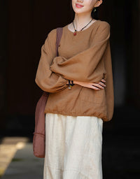 Relaxed Fit Elegant Buttoned Ramie Linen Blouse