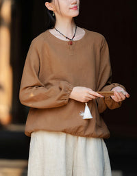 Relaxed Fit Elegant Buttoned Ramie Linen Blouse