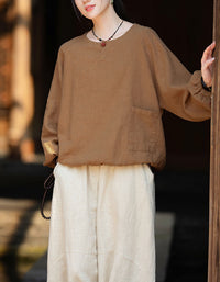 Relaxed Fit Elegant Buttoned Ramie Linen Blouse
