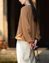 Relaxed Fit Elegant Buttoned Ramie Linen Blouse