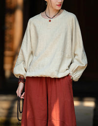 Relaxed Fit Elegant Buttoned Ramie Linen Blouse