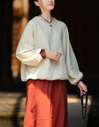 Relaxed Fit Elegant Buttoned Ramie Linen Blouse