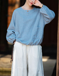 Relaxed Fit Elegant Buttoned Ramie Linen Blouse