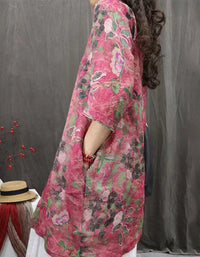 Relaxed Fit Floral Cotton Linen Tunic Shirt