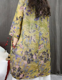 Relaxed Fit Floral Cotton Linen Tunic Shirt