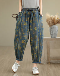 Relaxed Fit Floral Embroidery Denim Harem Pants