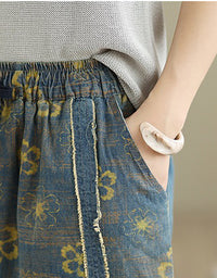 Relaxed Fit Floral Embroidery Denim Harem Pants
