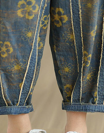 Relaxed Fit Floral Embroidery Denim Harem Pants