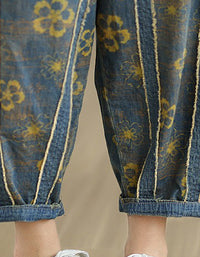 Relaxed Fit Floral Embroidery Denim Harem Pants