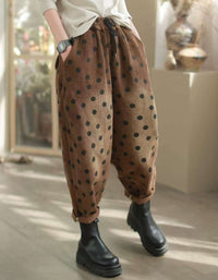 Relaxed Fit Polka Dot Corduroy Casual Pants for Women
