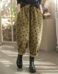 Relaxed Fit Polka Dot Corduroy Casual Pants for Women