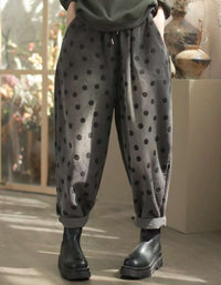 Relaxed Fit Polka Dot Corduroy Casual Pants for Women