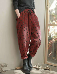 Relaxed Fit Polka Dot Corduroy Casual Pants for Women