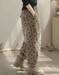 Relaxed Fit Polka Dot Corduroy Casual Pants for Women