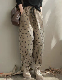 Relaxed Fit Polka Dot Corduroy Casual Pants for Women
