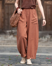 Relaxed Fit Retro High-Waist Linen Pants