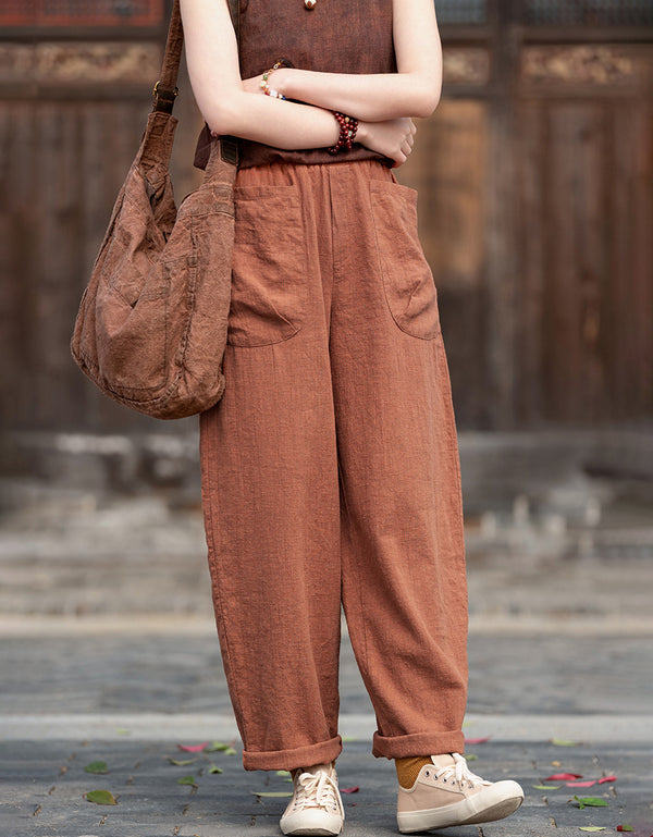 Relaxed Fit Retro High-Waist Linen Pants