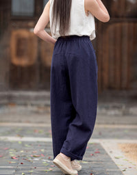 Relaxed Fit Retro High-Waist Linen Pants