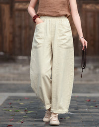 Relaxed Fit Retro High-Waist Linen Pants