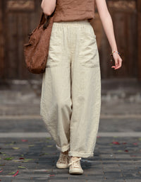 Relaxed Fit Retro High-Waist Linen Pants