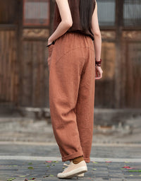 Relaxed Fit Retro High-Waist Linen Pants