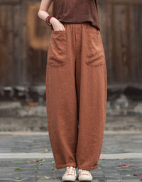 Relaxed Fit Retro High-Waist Linen Pants