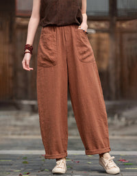Relaxed Fit Retro High-Waist Linen Pants