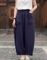 Relaxed Fit Retro High-Waist Linen Pants