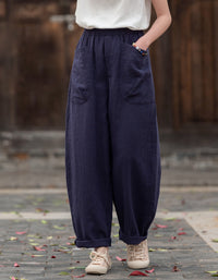 Relaxed Fit Retro High-Waist Linen Pants