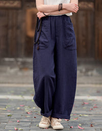 Relaxed Fit Retro High-Waist Linen Pants
