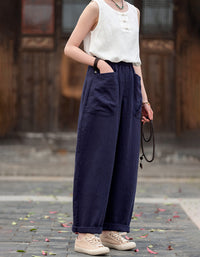Relaxed Fit Retro High-Waist Linen Pants