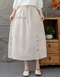 Relaxed Fit Side Button High Waist Linen Skirt