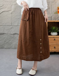 Relaxed Fit Side Button High Waist Linen Skirt