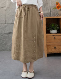 Relaxed Fit Side Button High Waist Linen Skirt