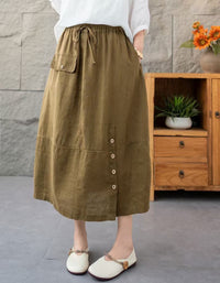 Relaxed Fit Side Button High Waist Linen Skirt