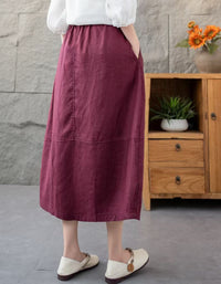 Relaxed Fit Side Button High Waist Linen Skirt