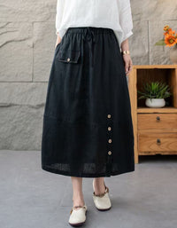 Relaxed Fit Side Button High Waist Linen Skirt