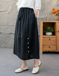 Relaxed Fit Side Button High Waist Linen Skirt
