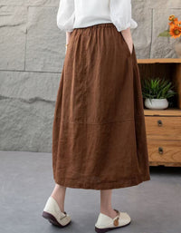 Relaxed Fit Side Button High Waist Linen Skirt