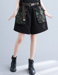 Relaxed Fit Wide-Leg Black Denim Shorts