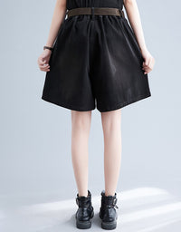 Relaxed Fit Wide-Leg Black Denim Shorts