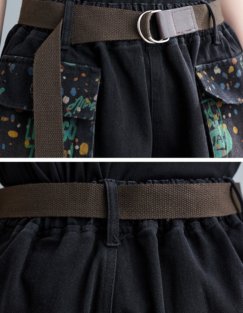 Relaxed Fit Wide-Leg Black Denim Shorts
