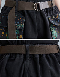 Relaxed Fit Wide-Leg Black Denim Shorts