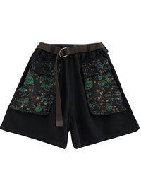 Relaxed Fit Wide-Leg Black Denim Shorts