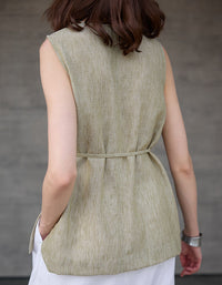 Women Minimalist Sleeveless Linen Tie Waist Top