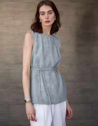 Neutral tone linen sleeveless women tank blouse