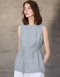 Elegant sleeveless linen blend women casual blouse